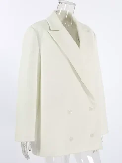 Cream Notched Lapel Women's Blazer - Oversized Single Breasted Jacket - Quiet Minimalist Street Casual Spring Outfit 2026