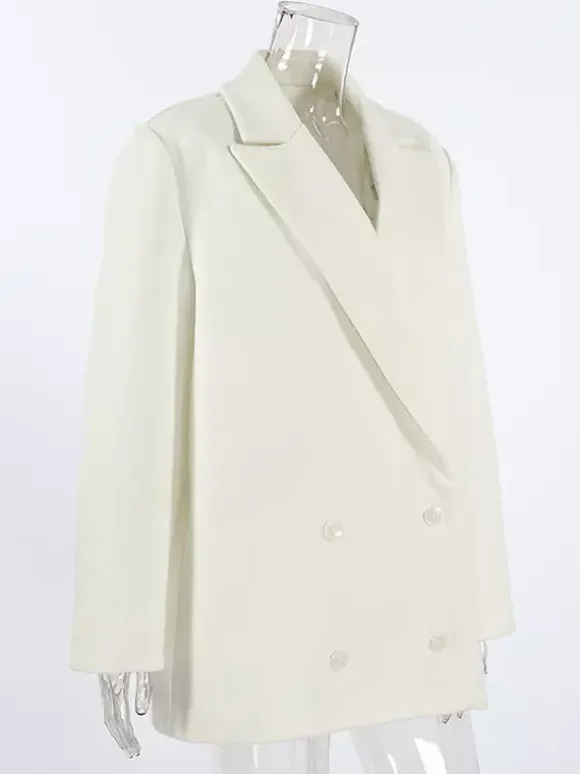 Cream Notched Lapel Women's Blazer - Oversized Single Breasted Jacket - Quiet Minimalist Street Casual Spring Outfit 2026
