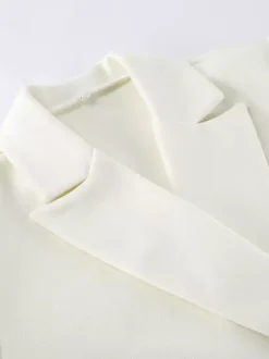 Cream Notched Lapel Women's Blazer - Oversized Single Breasted Jacket - Quiet Minimalist Street Casual Spring Outfit 2026