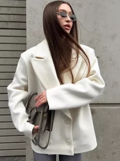 Cream Notched Lapel Women's Blazer - Oversized Single Breasted Jacket - Quiet Minimalist Street Casual Spring Outfit 2026