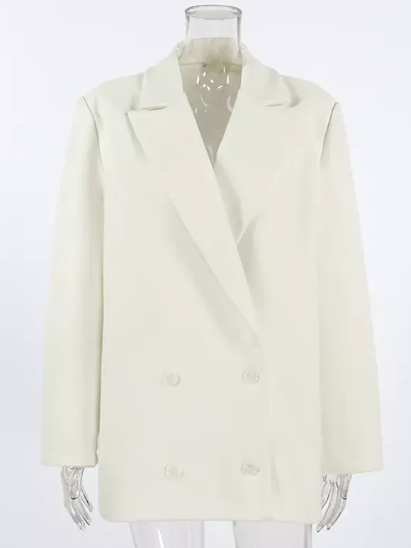 Cream Notched Lapel Women's Blazer - Oversized Single Breasted Jacket - Quiet Minimalist Street Casual Spring Outfit 2026