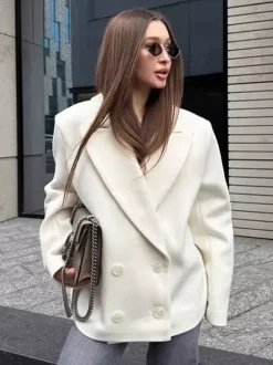 Cream Notched Lapel Women's Blazer - Oversized Single Breasted Jacket - Quiet Minimalist Street Casual Spring Outfit 2026