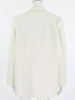 Cream Notched Lapel Women's Blazer - Oversized Single Breasted Jacket - Quiet Minimalist Street Casual Spring Outfit 2026