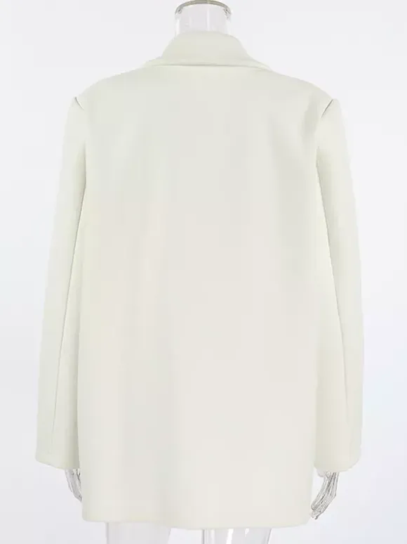 Cream Notched Lapel Women's Blazer - Oversized Single Breasted Jacket - Quiet Minimalist Street Casual Spring Outfit 2026