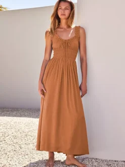 Cream V Neck Ruffled Strap Maxi Dress For Women Elegant Summer Style