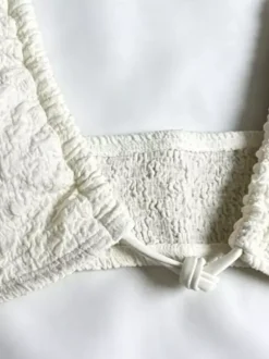 Cream White Textured 3 Piece Bikini Set Halter Tie Top High Cut Thong Skirt Cover Up Beach Swimwear