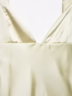 Creamy White Halter Neck Satin Maxi Dress For Women Elegant Formal Style