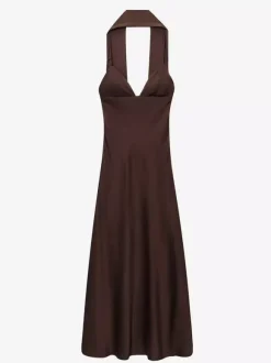 Creamy White Halter Neck Satin Maxi Dress For Women Elegant Formal Style