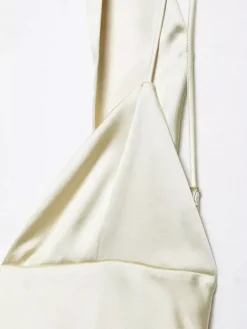 Creamy White Halter Neck Satin Maxi Dress For Women Elegant Formal Style