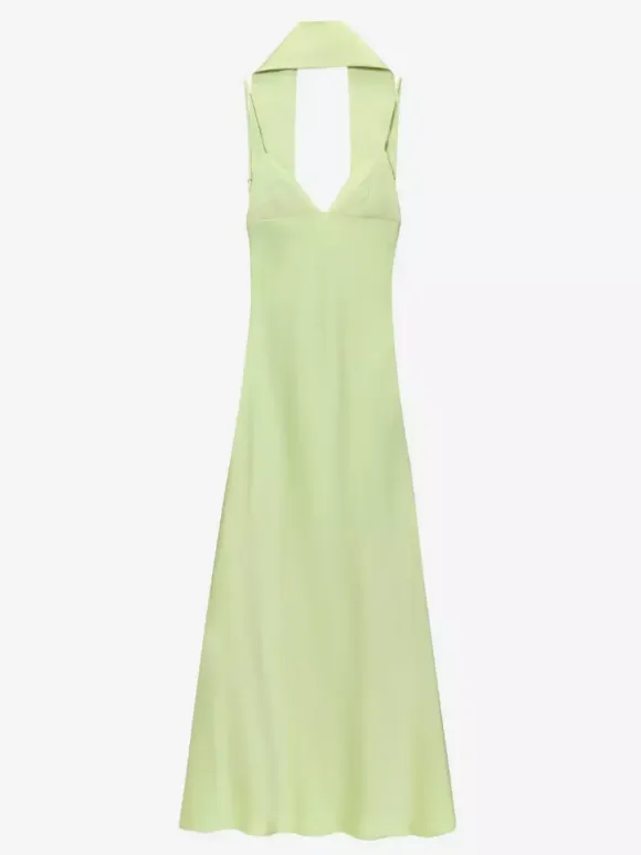 Creamy White Halter Neck Satin Maxi Dress For Women Elegant Formal Style