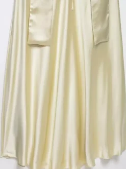 Creamy White Halter Neck Satin Maxi Dress For Women Elegant Formal Style