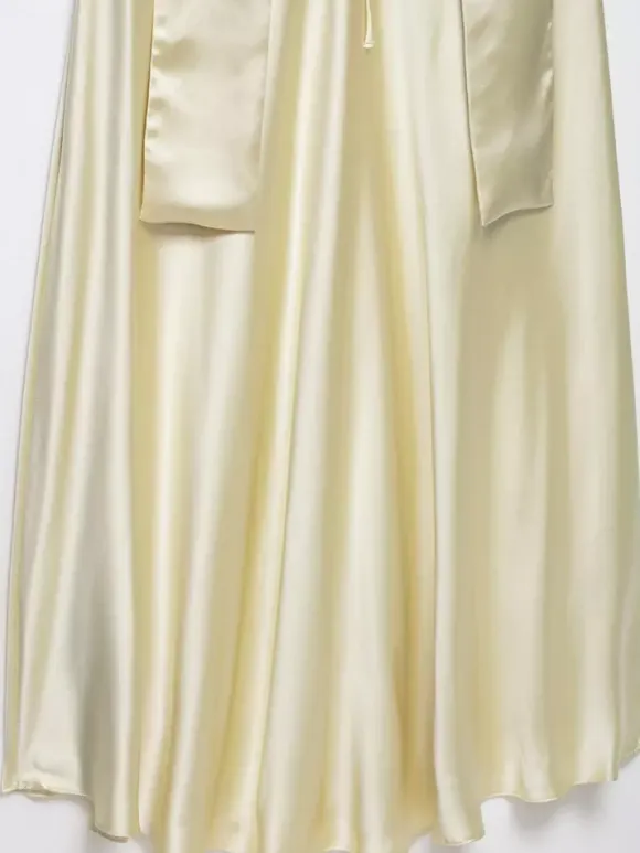 Creamy White Halter Neck Satin Maxi Dress For Women Elegant Formal Style