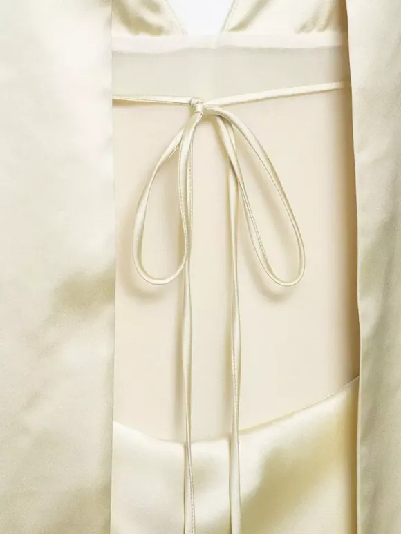 Creamy White Halter Neck Satin Maxi Dress For Women Elegant Formal Style