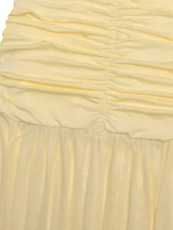 Creamy White V Neck Ruched Sheer Maxi Gown For Women Elegant Formal Style