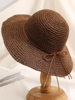 Crochet Straw Hat With Wide Brim Foldable Sun Hat For Women 2026