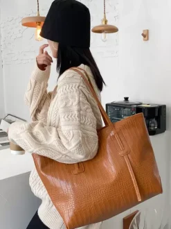 Crocodile Pattern Tote Bag Faux Leather Large Capacity Shoulder Bag For Women 2026
