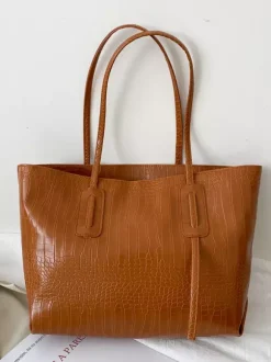 Crocodile Pattern Tote Bag Faux Leather Large Capacity Shoulder Bag For Women 2026