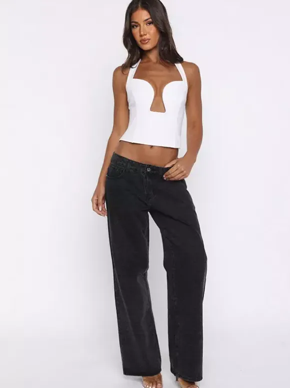 Crop Cami Tank Top Heart Plunge Halter Tie Back Slim Crop Cami Streetwear Top