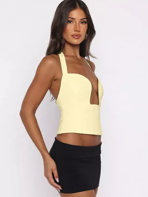 Crop Cami Tank Top Heart Plunge Halter Tie Back Slim Crop Cami Streetwear Top