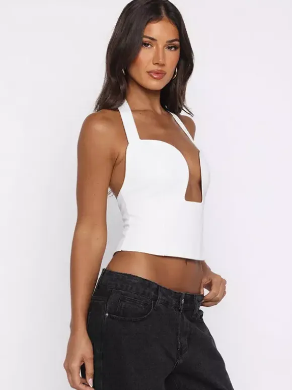 Crop Cami Tank Top Heart Plunge Halter Tie Back Slim Crop Cami Streetwear Top