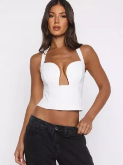 Crop Cami Tank Top Heart Plunge Halter Tie Back Slim Crop Cami Streetwear Top
