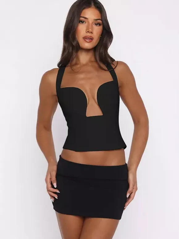 Crop Cami Tank Top Heart Plunge Halter Tie Back Slim Crop Cami Streetwear Top