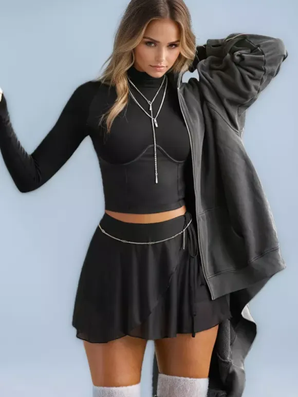 Crop Tops For Women Long Sleeves High Collar Slim Fit T-shirt For Women 2026