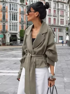 Cropped Windbreaker Tie-Waist Jacket For Women 2026