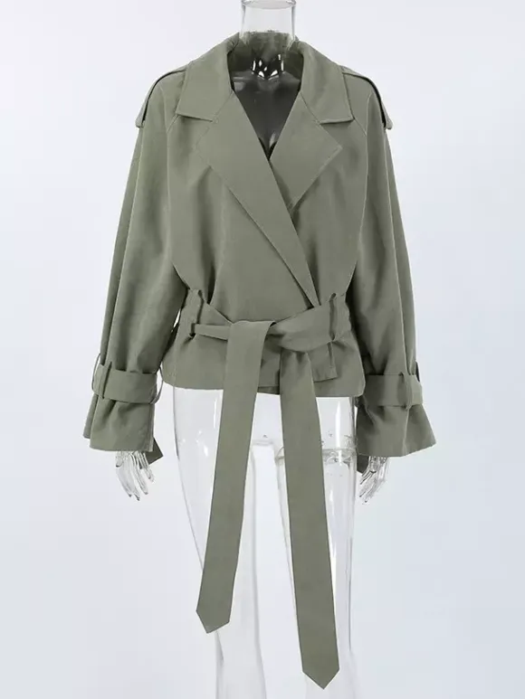 Cropped Windbreaker Tie-Waist Jacket For Women 2026