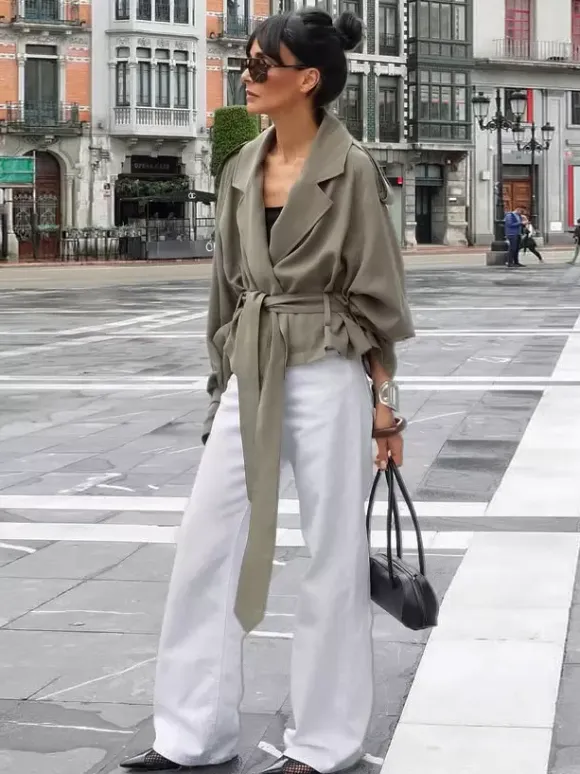 Cropped Windbreaker Tie-Waist Jacket For Women 2026