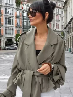 Cropped Windbreaker Tie-Waist Jacket For Women 2026