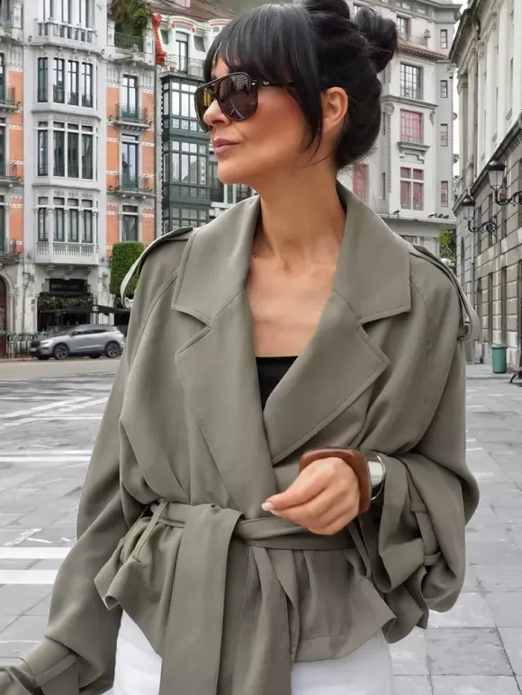 Cropped Windbreaker Tie-Waist Jacket For Women 2026