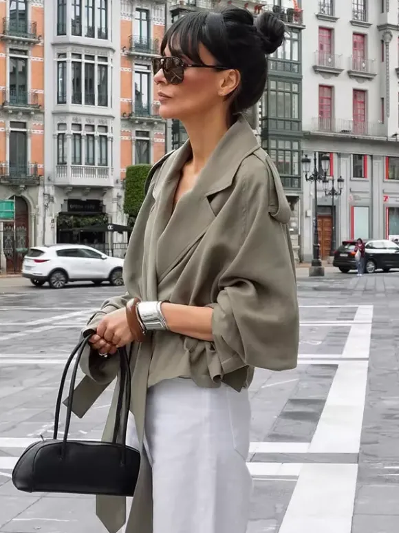 Cropped Windbreaker Tie-Waist Jacket For Women 2026