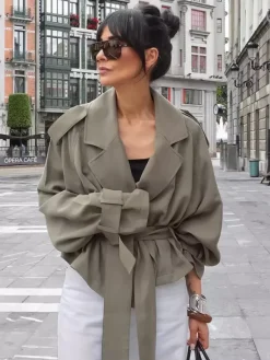 Cropped Windbreaker Tie-Waist Jacket For Women 2026