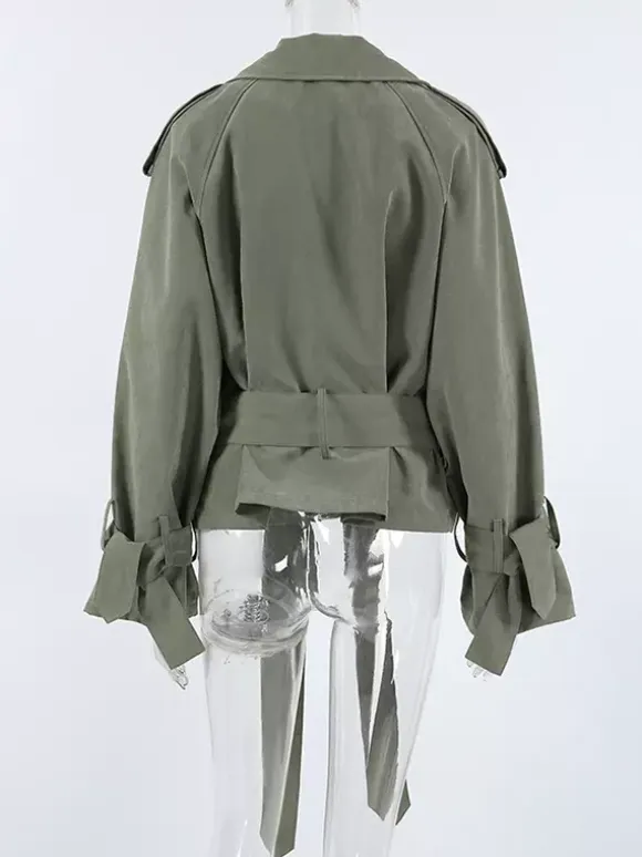 Cropped Windbreaker Tie-Waist Jacket For Women 2026