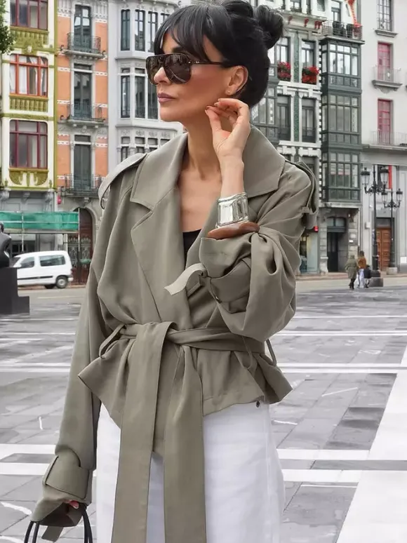 Cropped Windbreaker Tie-Waist Jacket For Women 2026