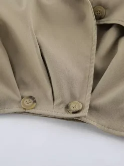 Cropped Khaki Women’s Trench Jacket - Lantern Sleeve Lapel Short Windbreaker - Casual Streetwear Spring Outerwear 2026