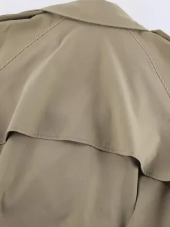 Cropped Khaki Women’s Trench Jacket - Lantern Sleeve Lapel Short Windbreaker - Casual Streetwear Spring Outerwear 2026