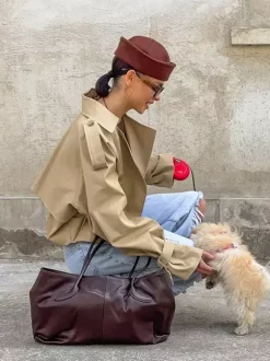 Cropped Khaki Women’s Trench Jacket - Lantern Sleeve Lapel Short Windbreaker - Casual Streetwear Spring Outerwear 2026