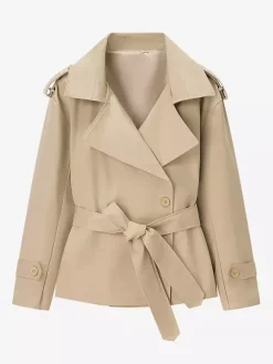 Cropped Trench Coat Women's Short Jacket - Chic Belted Slim Fit Windbreaker - Spring Office-to-dinner Daily Outerwear 2026