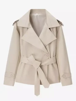 Cropped Trench Coat Women's Short Jacket - Chic Belted Slim Fit Windbreaker - Spring Office-to-dinner Daily Outerwear 2026