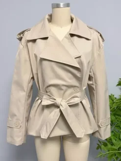 Cropped Trench Coat Women's Short Jacket - Chic Belted Slim Fit Windbreaker - Spring Office-to-dinner Daily Outerwear 2026
