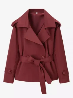 Cropped Trench Coat Women's Short Jacket - Chic Belted Slim Fit Windbreaker - Spring Office-to-dinner Daily Outerwear 2026