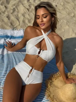 Cross Front Halter Bikini 2 Piece Swimsuit Set For Summer 2026