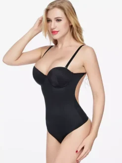 Cross Back Underwire Sculpting High Cut Bodysuit Shapewear