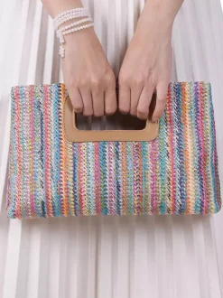 Crossbody Bag With Detachable Chain Vacation Straw Clutch Bag For Women 2026