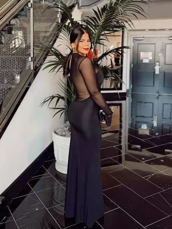 Cross Front Mesh Long Sleeve Cutout Ruched Maxi Bodycon Dress For Women 2026