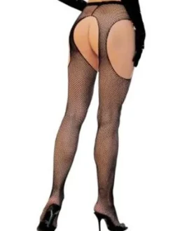 Crotchless Lingerie Sexy Black Cut Out Fishnet Pantyhose