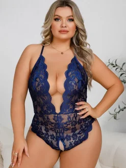 Crotchless Lingerie Plus Size Teddies Lingerie Black Lace Crotchless Women Sexy Teddies