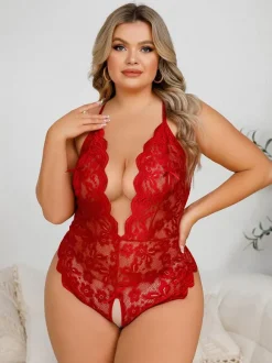 Crotchless Lingerie Plus Size Teddies Lingerie Black Lace Crotchless Women Sexy Teddies